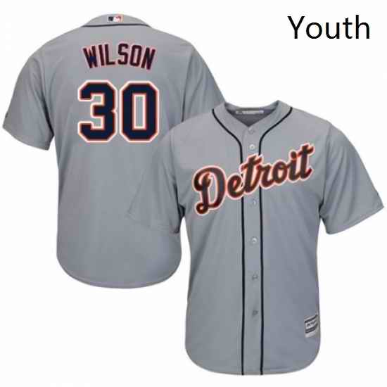 Youth Majestic Detroit Tigers 30 Alex Wilson Replica Grey Road Cool Base MLB Jersey